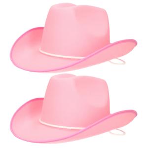 Carnaval verkleed Roze vilten cowboyhoed voor volwassenen - 2x stuks - Verkleedhoeden - Dames/heren
