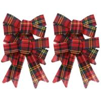 Kerst decoratie strikjes - 4x st - rood -geruit - 17 cm - kerststrikjes - strikken