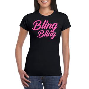 Verkleed T-shirt voor dames - bling - zwart - roze glitter - glitter and glamour - carnaval