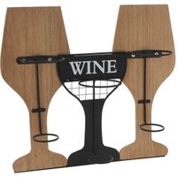 Metalen/houten wijnflessen rek/wijnrek in de vorm van 2 wijnglazen voor 3 flessen 35 x 15 x 31 cm - thumbnail