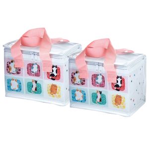 2x Stuks Kleine lunch koeltas - Katten print - 21 x 16 x 14 cm - 4,7 liter - Koeltas