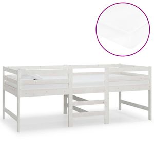 The Living Store Hoogslaper Massief Grenenhout - 203.5 x 98 x 80.5 cm - Wit - Inclusief Matras