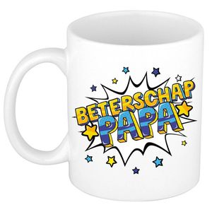 Beterschap papa cadeau mok / beker wit met sterren 300 ml - feest mokken