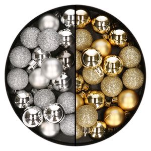 Kleine kunststof kerstversiering 40x stuks set en 3 cm kerstballen in het goud en zilver