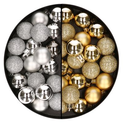 Kleine kunststof kerstversiering 40x stuks set en 3 cm kerstballen in het goud en zilver