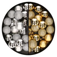 Kleine kunststof kerstversiering 40x stuks set en 3 cm kerstballen in het goud en zilver - thumbnail