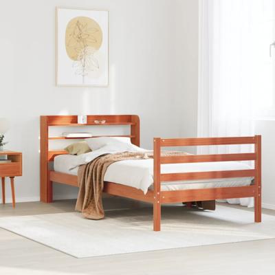 Bedframe zonder matras massief grenenhout wasbruin 75x190 cm