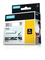 Labeltape Dymo Rhino 18443 vinyl 9mmx5.5m zwart op wit - thumbnail