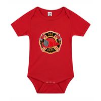 Verkleed kraamcadeau brandweer logo rompertje rood jongens en meisjes 92 (18-24 maanden)  -