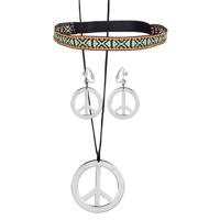 Carnaval/verkleed accessoires Hippie/sixties sieraden set - ketting/oorbellen/haarband - thumbnail