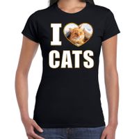 I love cats t-shirt met dieren foto van een rode kat zwart voor dames