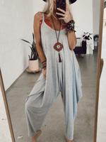 Gray Sleeveless Solid Round Neck Casual Jumpsuits - thumbnail