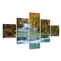 Schilderij - Prachtige waterval in het herfst bos, aanrader van het Karo-art team, 5 luik, premium print