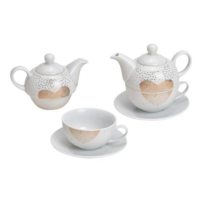 Set van 3 theepotten met hartdecor van wit porselein met goud (B/H/D) 16x15x16 cm 400/200 ml