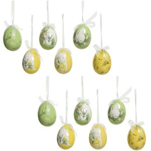 18x stuks decoratie paaseieren hangend - 6 cm - konijntjes - foam