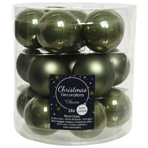 18x stuks kleine glazen kerstballen mos groen 4 cm mat/glans   -