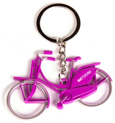 Matix sleutelhanger Amsterdam fiets 7 cm staal fuchsia