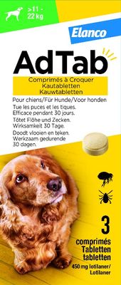 AdTab kauwtablet tegen teken en vlooien voor honden van 11 tot 22 kg