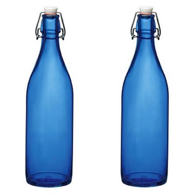 5x stuks blauwe giara flessen met beugeldop 30 cm van 1 liter