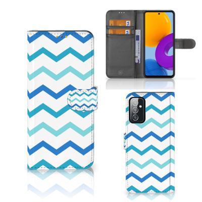 Samsung Galaxy M52 | Telefoon Hoesje | Zigzag Blauw | Portemonnee hoesje