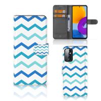 Samsung Galaxy M52 | Telefoon Hoesje | Zigzag Blauw | Portemonnee hoesje