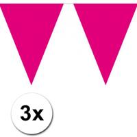 Party Vlaggenlijn puntvlaggetjes - 3x - kunststof - fuchsia - 10 meter - Slinger - versiering