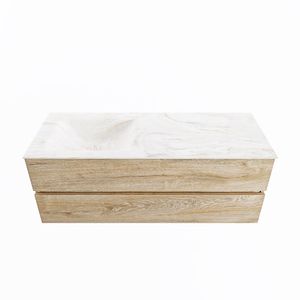 MONDIAZ VICA-DLUX 130cm badmeubel onderkast Washed Oak 2 lades. Inbouw wastafel CLOUD links zonder kraangat, kleur Ostra.