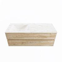 MONDIAZ VICA-DLUX 130cm badmeubel onderkast Washed Oak 2 lades. Inbouw wastafel CLOUD links zonder kraangat, kleur Ostra. - thumbnail