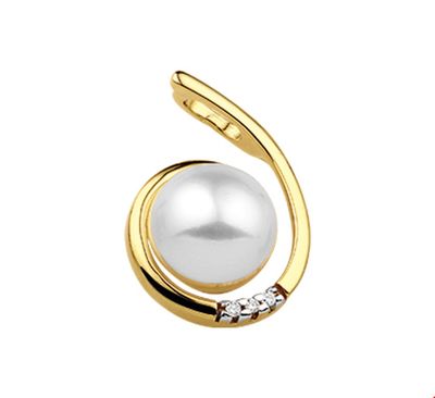 TFT Hanger Geelgoud Parel En Diamant 0.015 Ct.