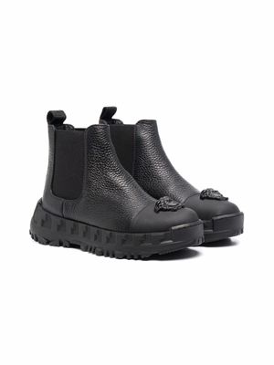 Versace Kids bottines en cuir à logo Medusa - Noir