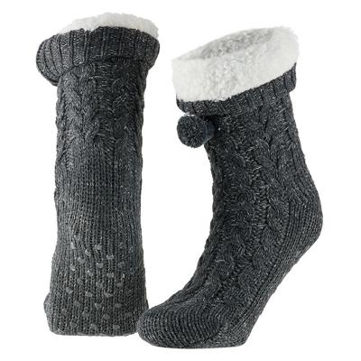 Apollo Huissloffen - dames - gebreid - slofsokken - antraciet - one size maat 35/41 - fleece