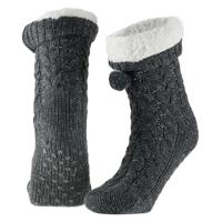 Apollo Huissloffen - dames - gebreid - slofsokken - antraciet - one size maat 35/41 - fleece Apollo Huissloffen - dames - gebreid - slofsokken - antraciet - one size maat 35/41 - fleece