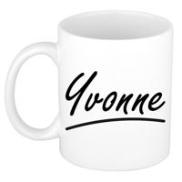 Yvonne Naam koffiemok - beker - met sierlijke letters - wit - 300 ml - Cadeau - Dames