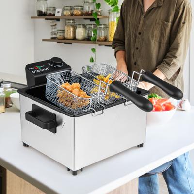 2000W Elektrische Frituurpan met 3 Frituurmanden & Instelbare Temperatuur & Kijkvensterdeksel