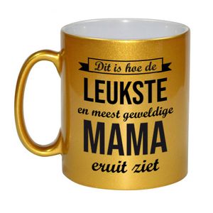 Leukste en meest geweldige mama cadeau mok / beker goudglanzend 330 ml - feest mokken