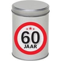 Cadeau Snoepblik - 60 jaar verjaardag - 9x13 cm - met leeftijd sticker