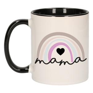 Bellatio Decorations Cadeau koffie/thee mok voor mama - zwart met regenboog - pastel - Moederdag   -