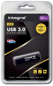 Integral 32GB USB3.0 DRIVE NEON BLACK UP TO R-100 W-30 MBS USB flash drive USB Type-A 3.2 Gen 1 (3.1 Gen 1) Zwart