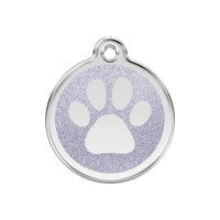 Paw Print Silver glitter hondenpenning medium/gemiddeld dia. 3 cm - Reddingo