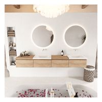 Mondiaz Bukla 240cm badmeubel met module 60 links kleur washed oak met 4 lades wastafel dubbel zonder kraangat kleur talc