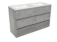 Storke Edge staand badkamermeubel 130 x 52,5 cm beton donkergrijs met Mata dubbele wastafel in matte Solid Surface