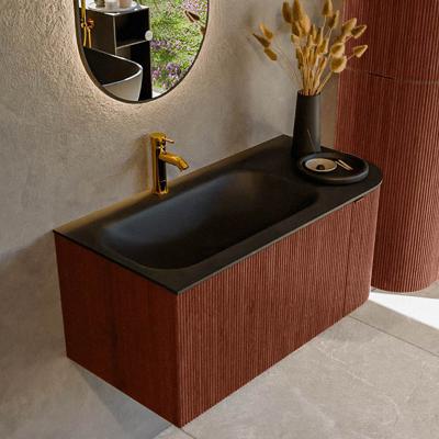 Badmeubel Mondiaz Kurve | 95 cm | Meubelkleur Ruby | Wastafelkleur Urban | Solid surface | Wasbak links zijde spoelbak | 1 kraangat