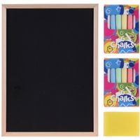 Krijtbord/schoolbord incl. gekleurde krijtjes en spons - 29 x 21 cm - Krijtborden - thumbnail