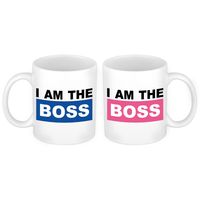 I'm the Boss mok roze en blauw - Bruiloft huwelijks koppel cadeau - thumbnail