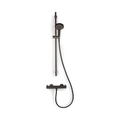 Blue Label Brondby Douchethermostaat Glijstangset | Opbouw | 90 cm | Rond | Gunmetal PVD