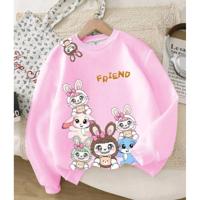 Bon&Bon Girls Cute Cartoon Rabbit Print Pink Drop Shoulder Sweatshirt 4 jaar