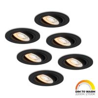 Set van 6 Miro LED inbouwspot - Extra plat 58mm - 3,8W 220lm - GU10 LED Module - Dim to warm - Dimbaar Kantelbaar - Rond - Voor binnen - Zwart