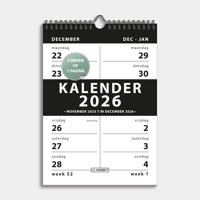 A4 Spiraalkalender 2-weeks 2026 Zwart