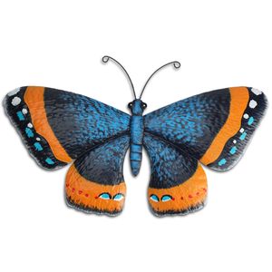 Pro Garden tuin wanddecoratie vlinder - metaal - oranje - 44 x 28 cm   -