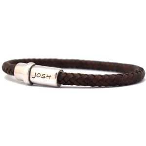 JOSH 9170-BRA-S-BR Armband leder-staal bruin-zilverkleurig 7 mm